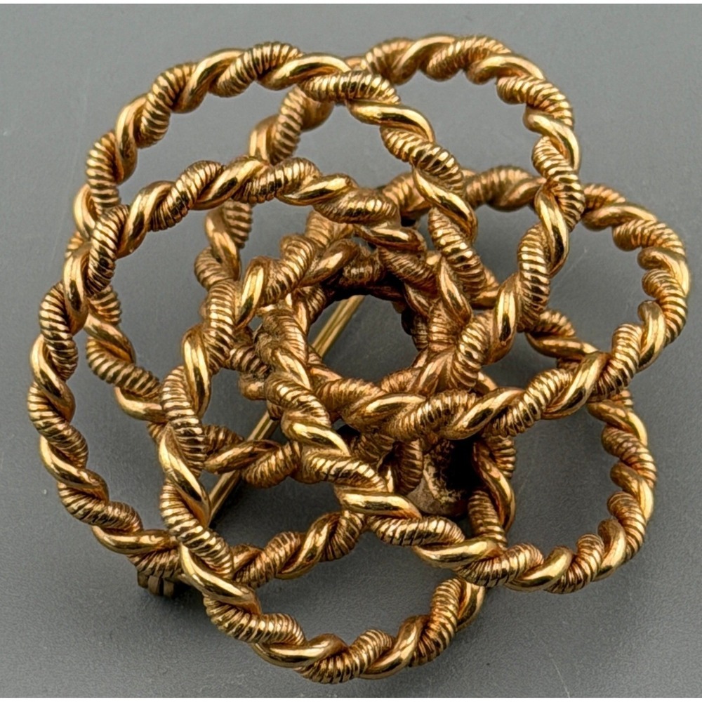 Vintage Alice Twisted Rope Gold Filled Atomic Circle Brooch 1.25"